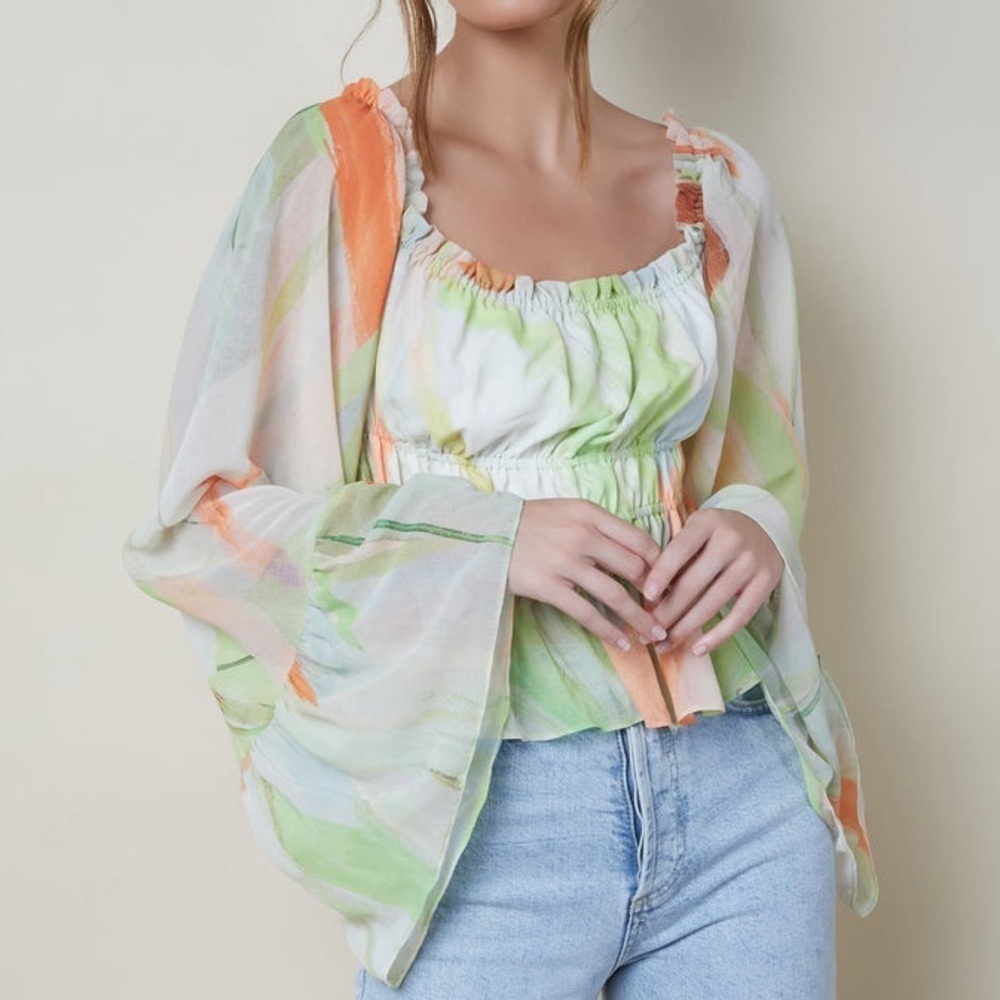 NWT Anthropologie Hutch Ruffle Green Top sz L